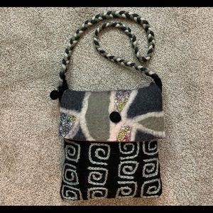 RISING TIDE Ethnic BOILED Wool BLACK Shoulder BAG
